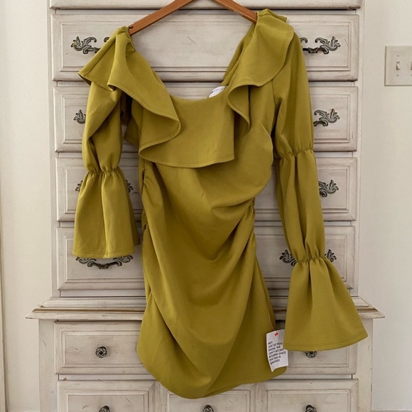 ASOS Chartreuse Ruffle Ruched Dress - Picture 5 of 8